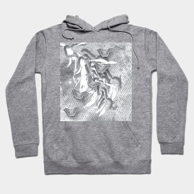 Butterflies in a gray abstract landscape Hoodie by hereswendy